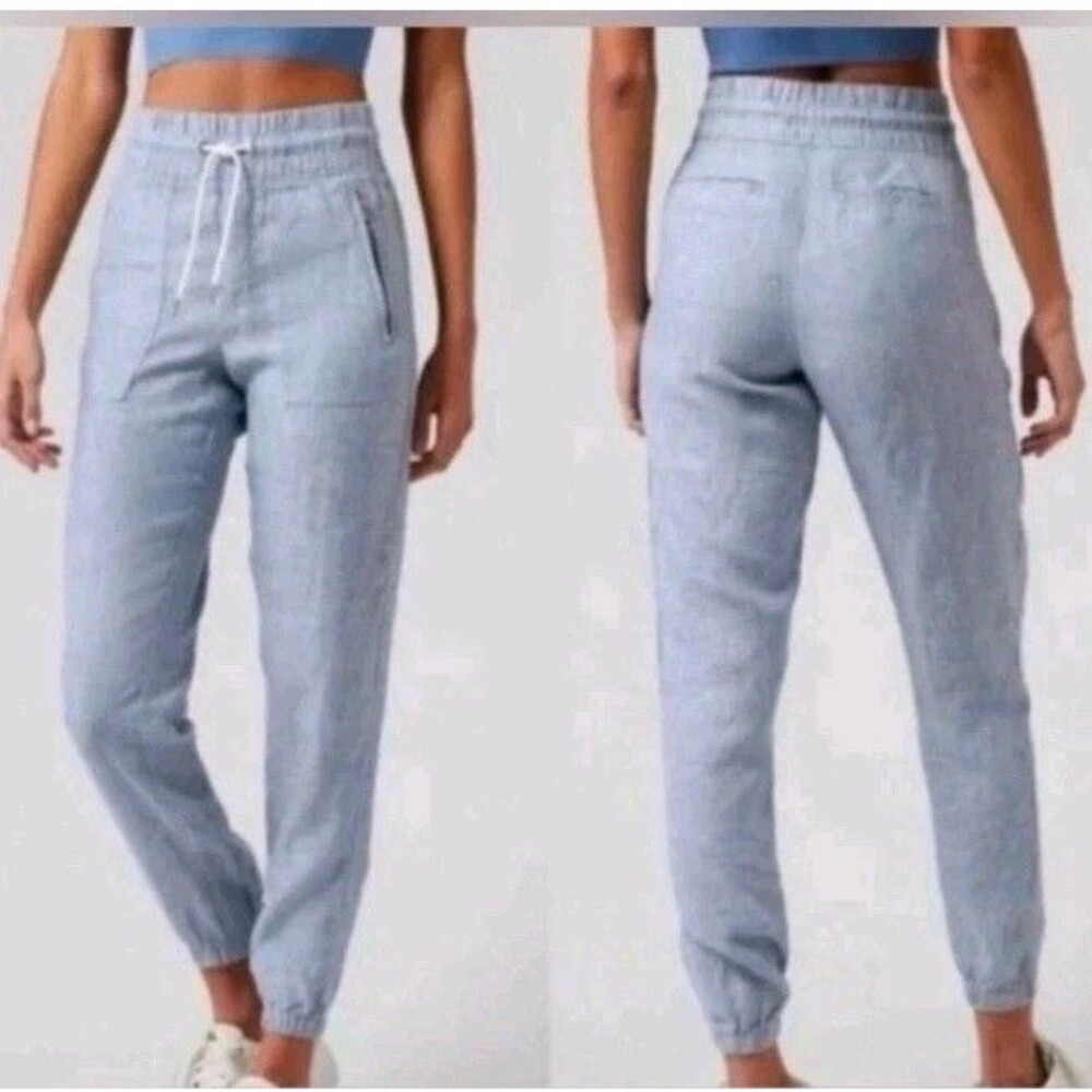 Athleta Women's Cabo Chambray Linen Jogger Pant Size 4 Blue - Picture 1 of 11